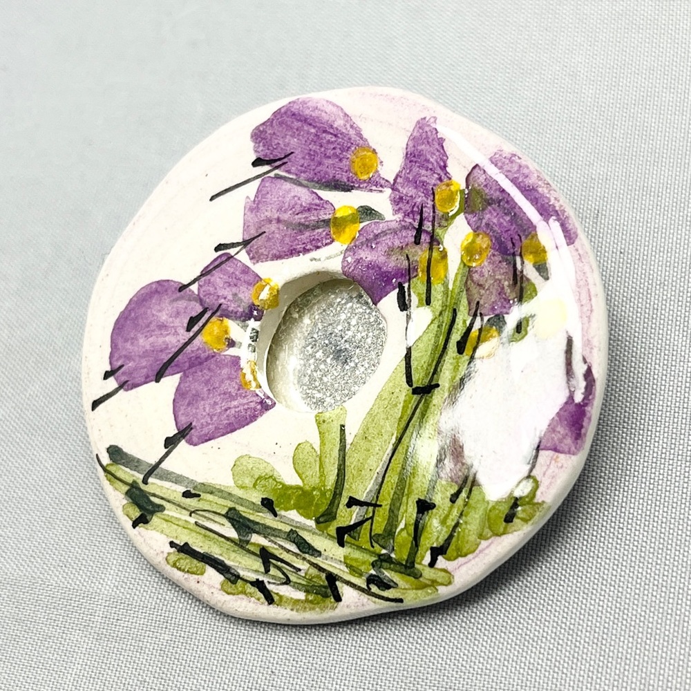 Vintage Purple Flower Circle Brooch Pin